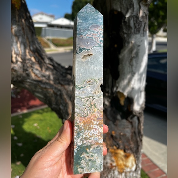 Rare Pink Moss Agate Tower With Druzy Pockets and Quartz - Picture 6 of 9